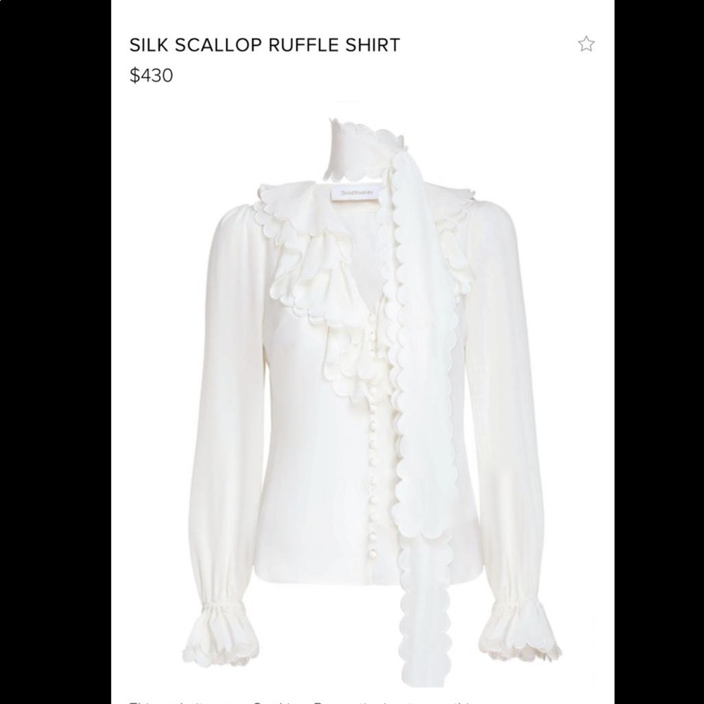 ZIMMERMANN SILK SCALLOP RUFFLE SHIRT SIZE 1